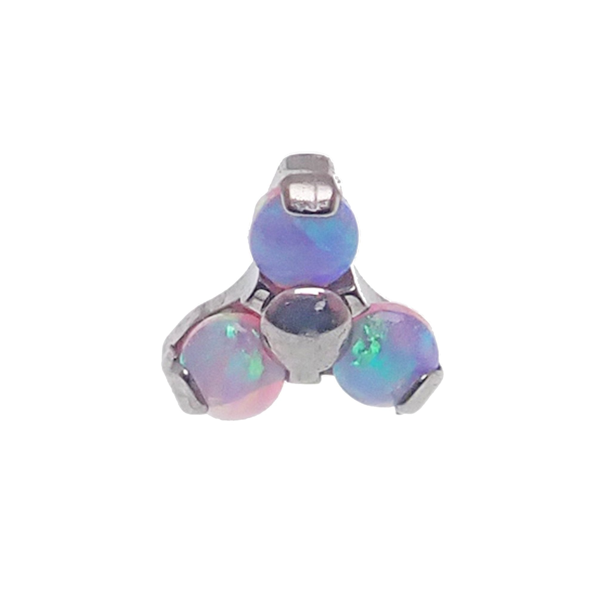 Set of 3 Body Clickers body jewelry with angel opal and bubblegum opal clusters in 14g, 16g, and 18g gauges, featuring decorative stones.