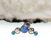 Body Clickers Sleepy Lavender and Rainbow AB Cluster body jewelry in 14g, 16g, or 18g, featuring colorful gemstone clusters.