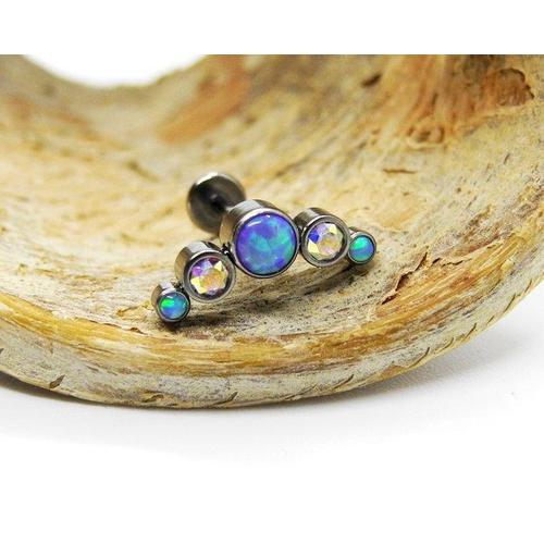 Body Clickers Sleepy Lavender and Rainbow AB Cluster body jewelry in 14g, 16g, 18g with colorful gemstone design.