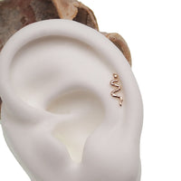 14k gold snake body jewelry with flat back in 14g, 16g, 18g, or 20g, featuring a sleek design and various gauge sizes.