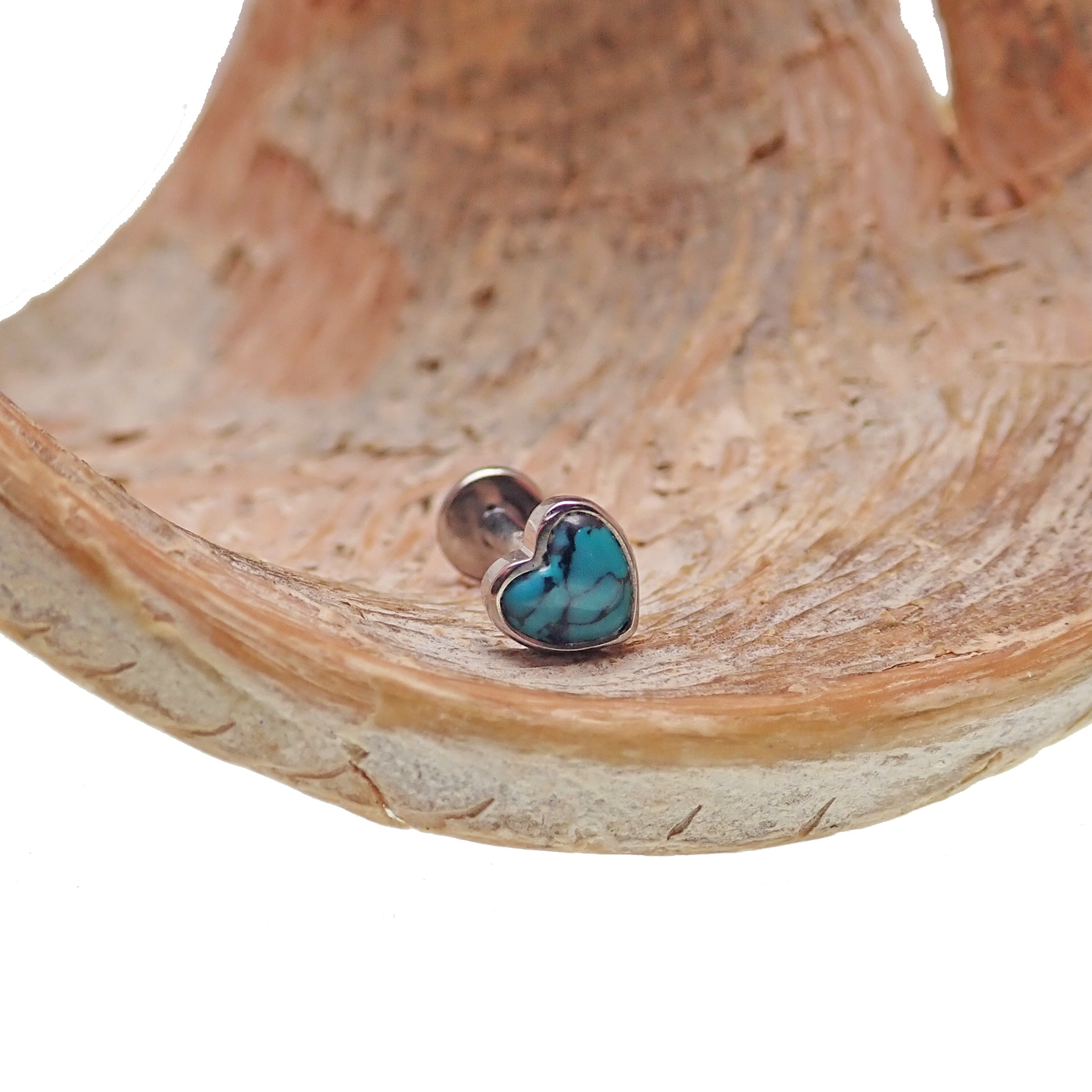 Turquoise heart flat back body jewelry by Body Clickers in 14g, 16g, and 18g gauges, designed for body piercing adornment.