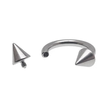 Internally threaded titanium cone horseshoe body jewelry in 14g and 16g with 8mm and 4mm dimensions.