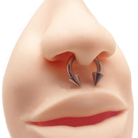 Internally threaded titanium cone horseshoe body jewelry in 14g and 16g sizes featuring sleek, polished design for body piercing.