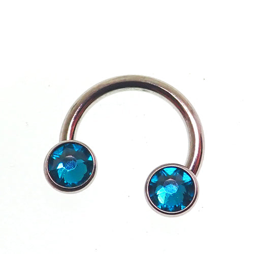 Titanium Zircon blue Crystal Horseshoe body jewelry, 14g, 8mm, 5/16 inch, 3mm, from Body Clickers Body Jewelry.
