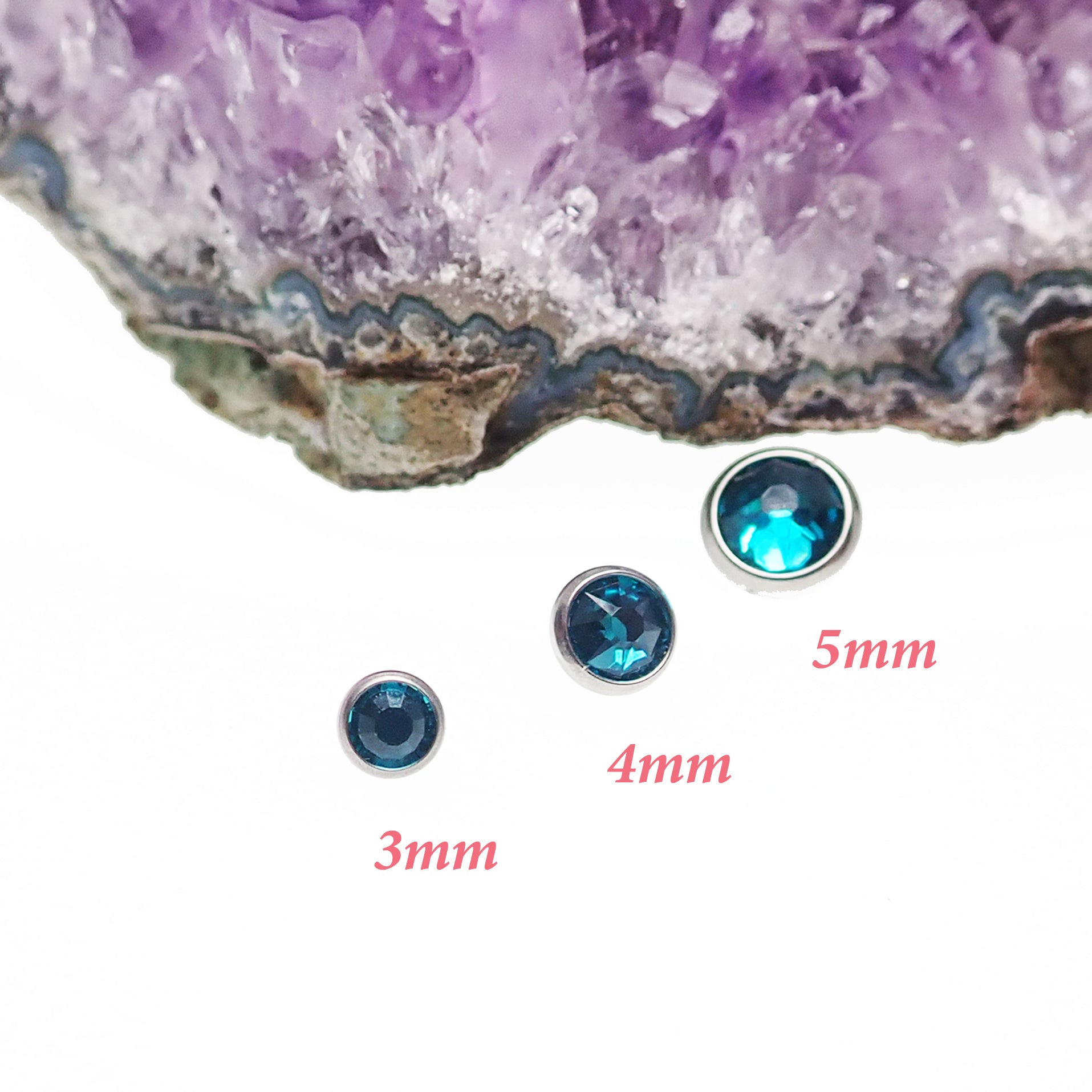 Titanium zircon blue crystal horseshoe body jewelry with 14g gauge and 8mm size, featuring a sparkling blue crystal design.
