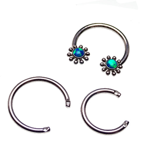 Circular titanium horseshoe body jewelry with 16g top holes, featuring a sleek, polished finish and pre-drilled design for piercings.
