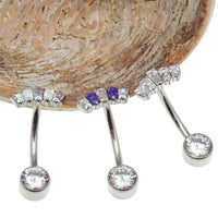 Titanium push fit belly bar with clear marquise CZ stones, available in 14g and 16g, body jewelry by Body Clickers.