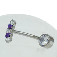 Titanium push fit belly bar with clear CZ marquise stones in 14g or 16g, body jewelry by Body Clickers.