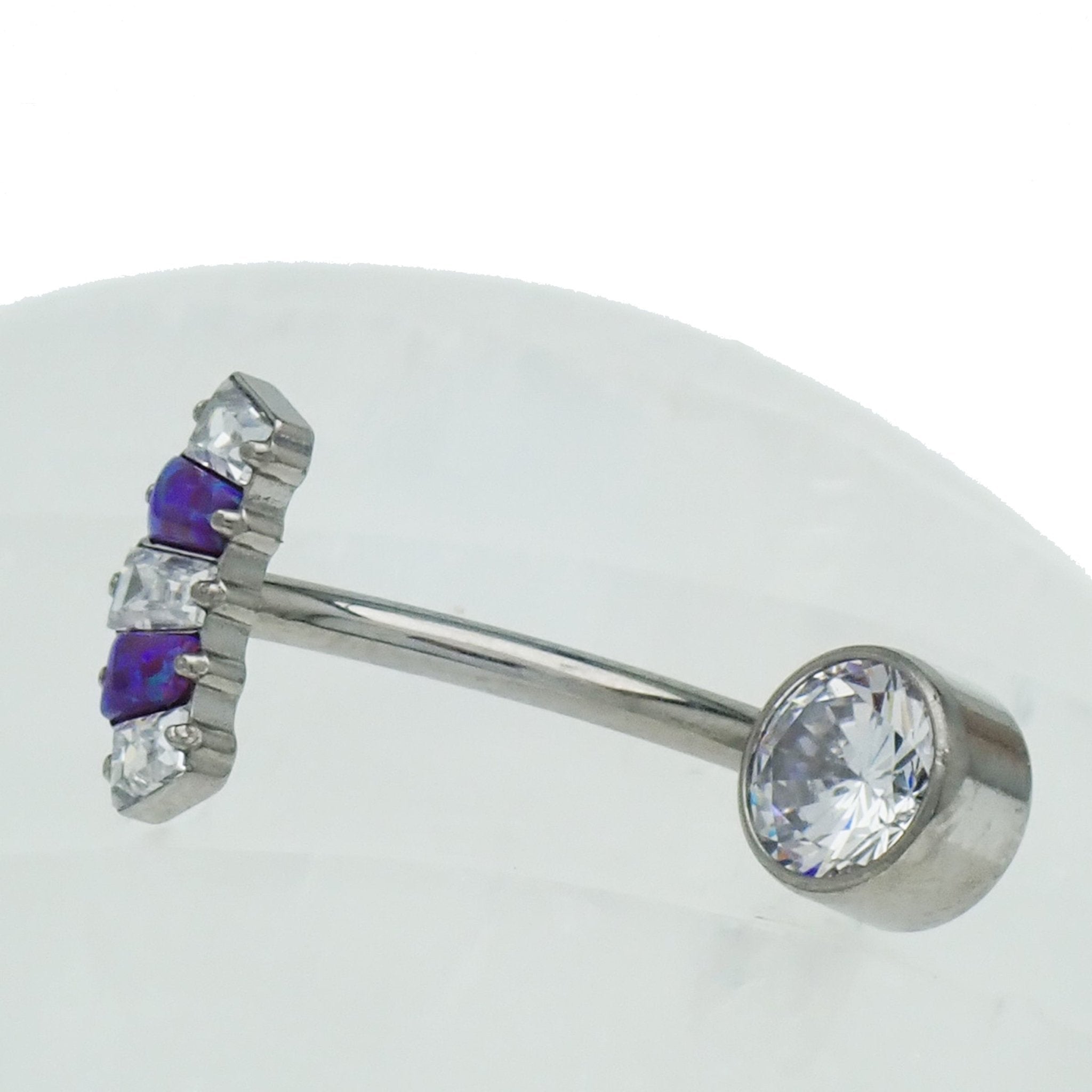 Titanium push fit belly bar with clear CZ marquise stones in 14g or 16g, body jewelry by Body Clickers.