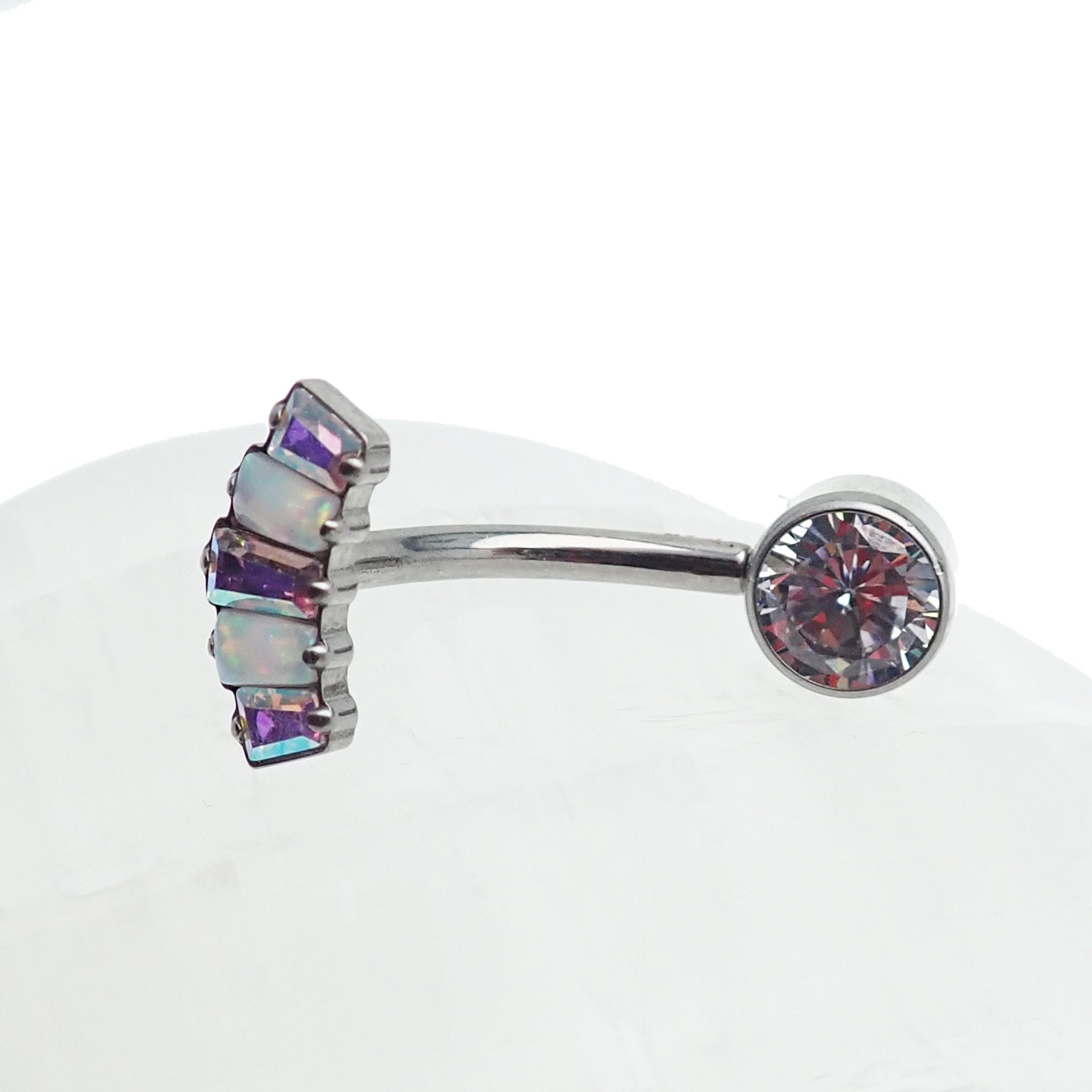 Titanium push fit belly bar with clear CZ marquise stones in 14g and 16g for body jewelry by Body Clickers.