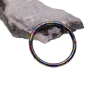 Oil Slick Anodized Titanium Body Jewelry Clicker in 14g, 16g, 18g with 8mm gauge, featuring colorful, reflective anodized finish