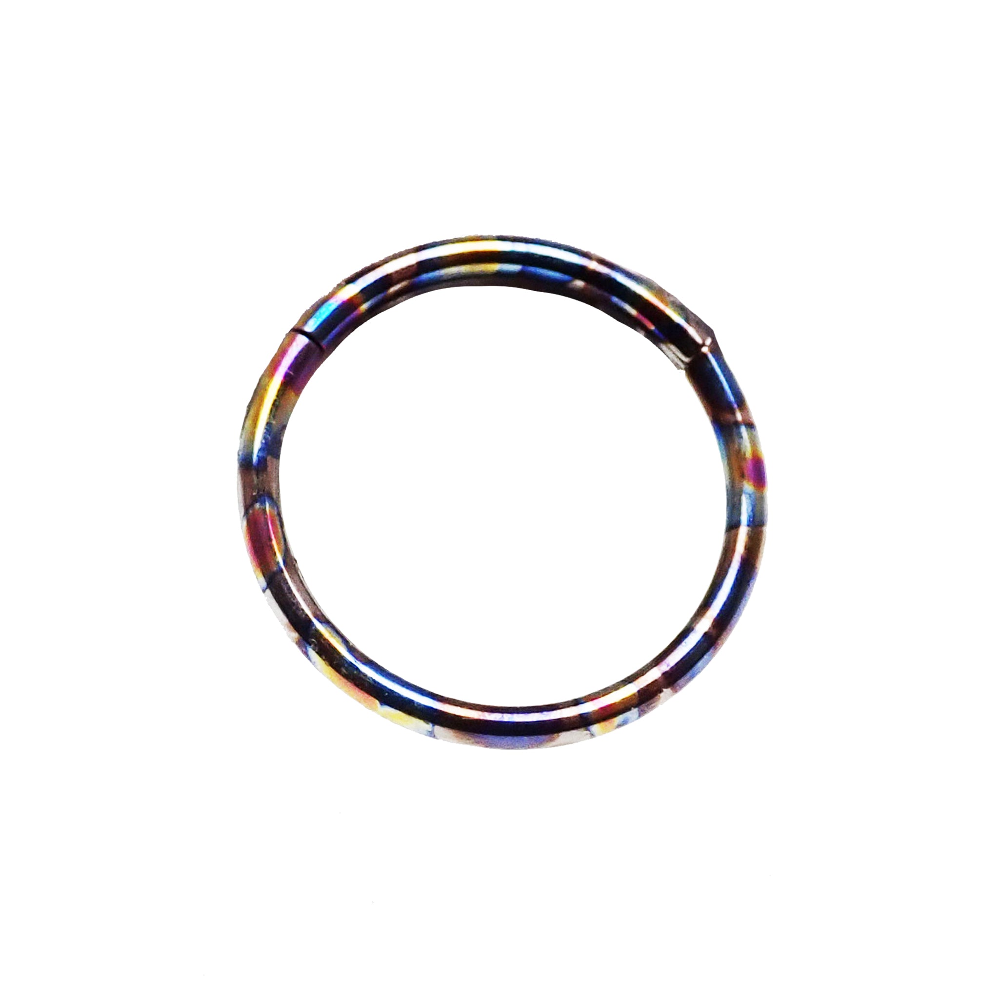 Oil Slick Anodized Titanium Body Jewelry Clicker in 14g, 16g, 18g with 8mm diameter, by Body Clickers, showing its vibrant finish.