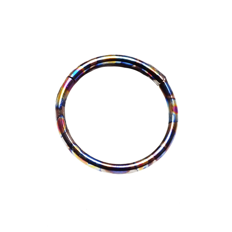 Oil Slick Anodized Titanium Body Jewelry Clicker in 14g, 16g, 18g with 8mm diameter, by Body Clickers, showing its vibrant finish.