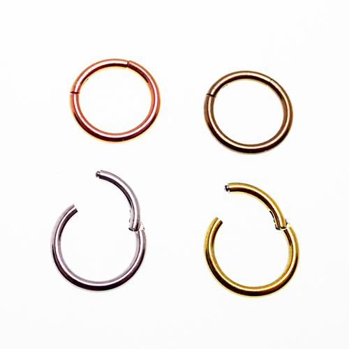 Plain hinged titanium clicker segment ring for body jewelry in 14g, 16g, 18g, and 20g sizes, with an 8mm diameter.