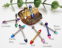 Sleepy Lav Opal Titanium Nipple Cones by Body Clickers Body Jewelry, 14g, 8mm, featuring vibrant opal design and titanium material.