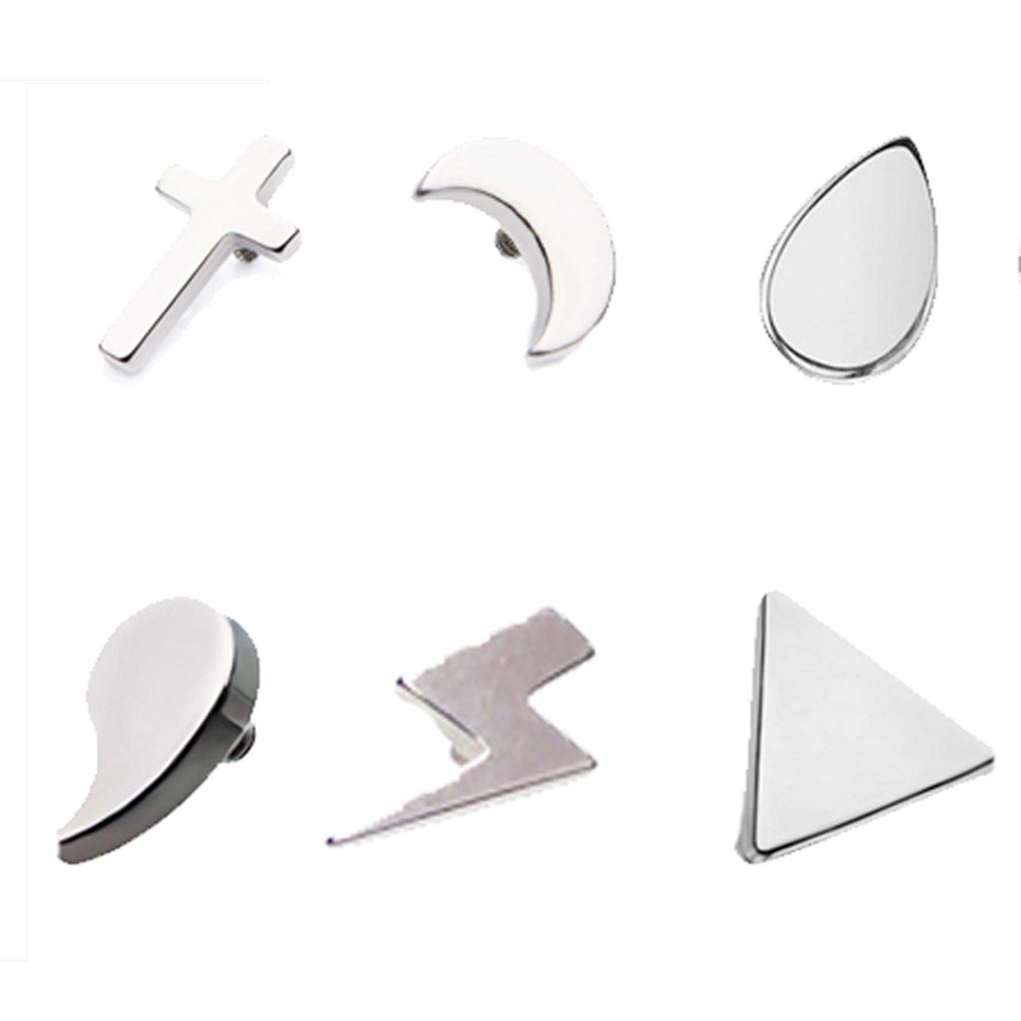 Body Clickers flat shape top attachments for 14g and 16g body jewelry, showing cross-shaped design and polished metal finish.