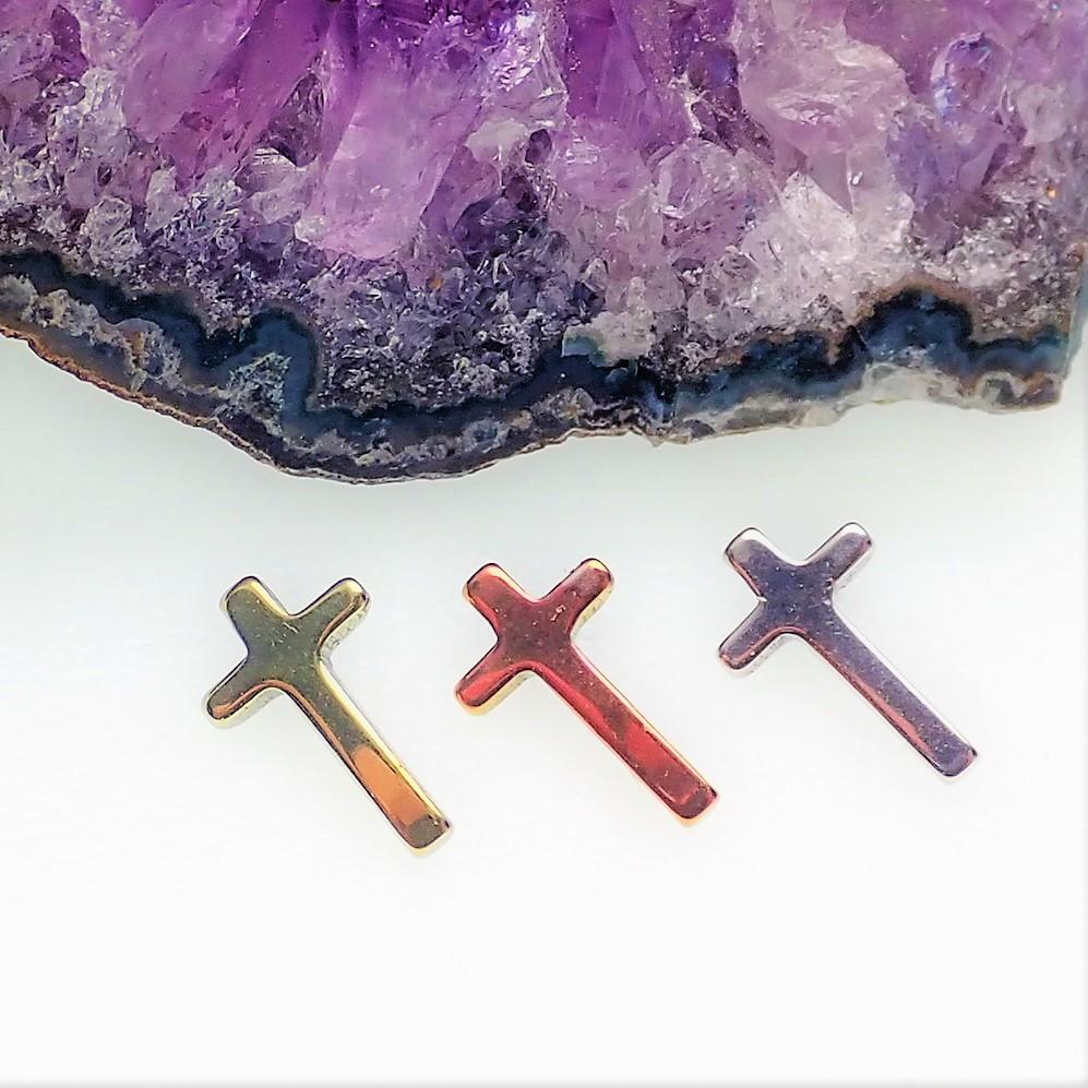 Body Clickers flat shape top attachments for 14g and 16g body jewelry, cross design, suitable for body piercing decor.
