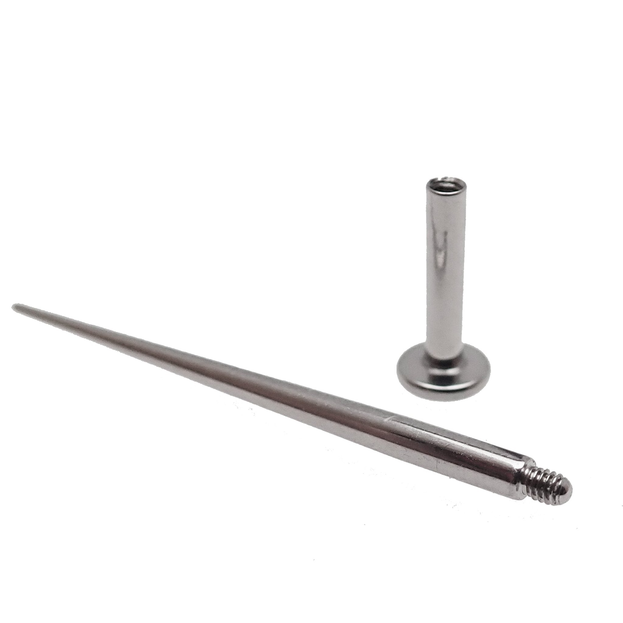 Internally threaded titanium body jewelry insert taper in 14g, 16g, and 18g sizes, designed for body clickers and piercings.