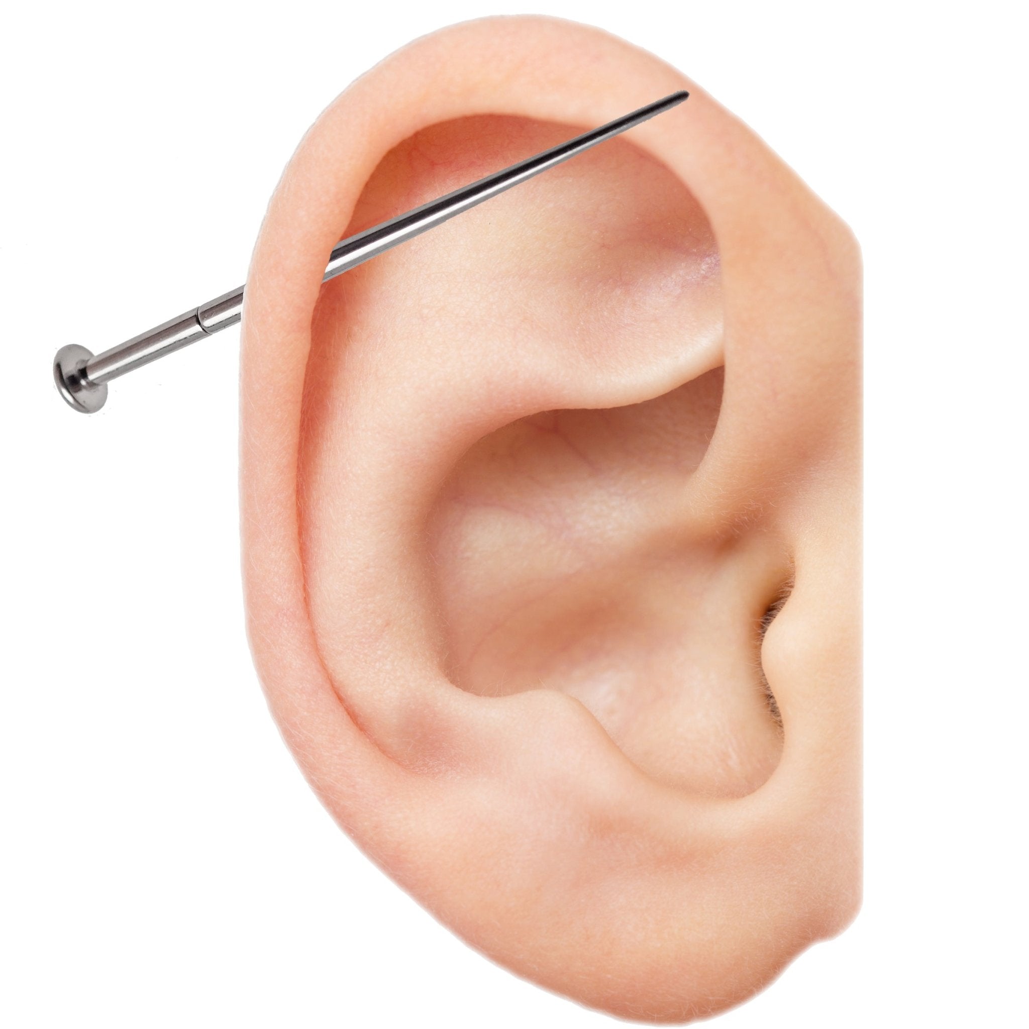 Internally threaded titanium insert taper body jewelry in 14g, 16g, and 18g sizes with Body Clickers branding.