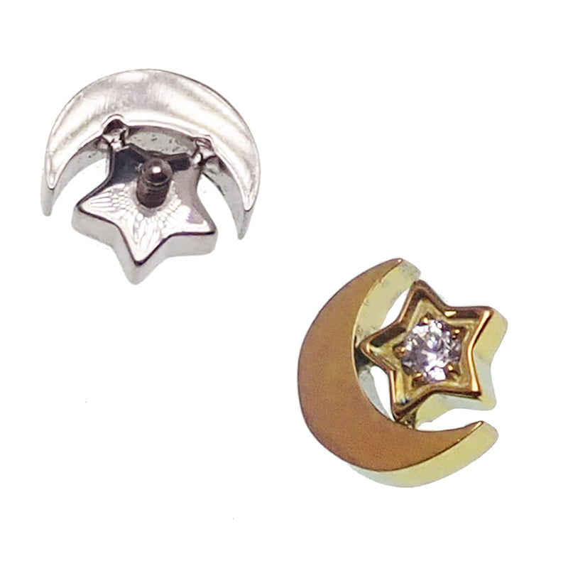 Body Clickers moon and star attachment for body jewelry in 14g and 16g, featuring celestial design and metallic finish.