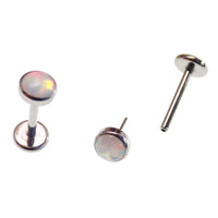 White Opal push fit flatback body jewelry in 16g, featuring a smooth flatback design from Body Clickers.