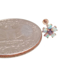 Lavender flower opal body jewelry by Body Clickers, 14k gold with CZ push-fit body jewelry in 16g size