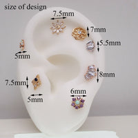Opal lavender flower body jewelry by Body Clickers, 14k gold with CZ push-fit, 16g gauge, 6mm size, for body piercing.