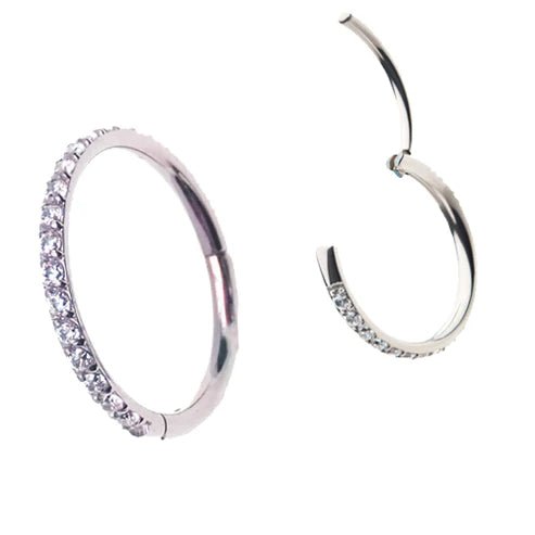 Titanium CZ clicker hoop body jewelry in 16g, 18g, and 20g with 6mm diameter, designed by Body Clickers.