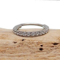 Titanium CZ clicker hoop body jewelry in 16g, 18g, or 20g with a 6mm diameter, by Body Clickers.