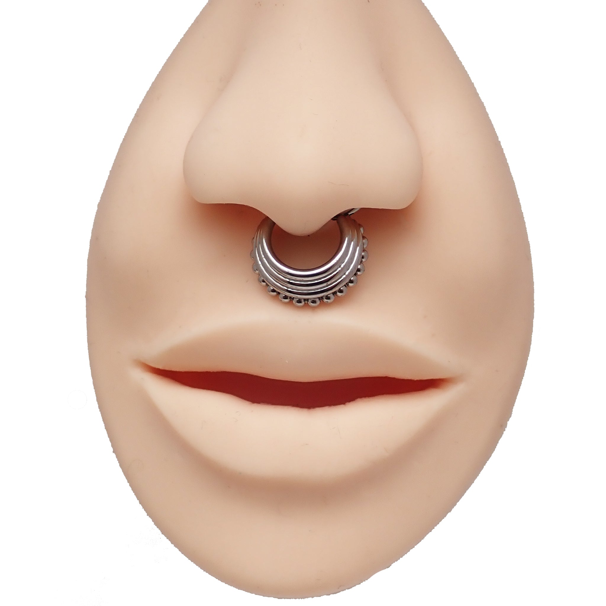 3-tier stacked beaded body jewelry clicker in 16g and 14g by Body Clickers, featuring beaded design and curved shape for piercing.