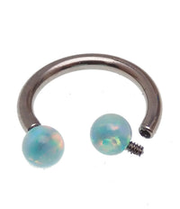 Body Clickers horseshoe body jewelry with 16g and 18g yellow opal ends, featuring moon-shaped design in gold-tone finish.