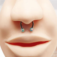 Body Clickers opal ends horseshoe body jewelry in 16g and 18g with yellow moon opal accents and 8mm ends.