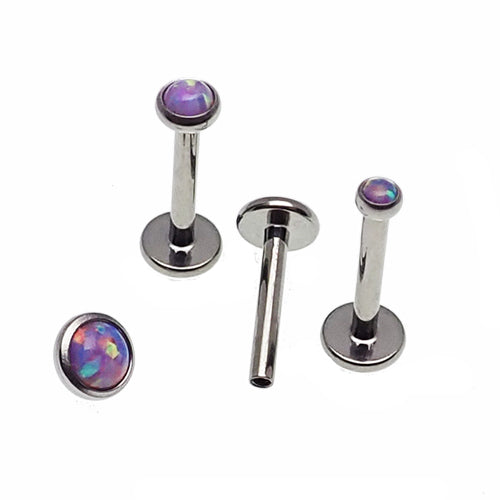 Titanium multi lavender cabochon opal body jewelry with stem, 18g, 1.0mm to 6mm size, from Body Clickers Body Jewelry