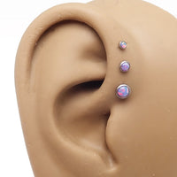 Titanium body jewelry with lavender cabochon opal and stem, 18 gauge, 1.0mm to 6mm, from Body Clickers Body Jewelry.
