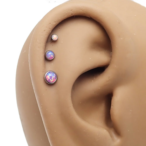 Titanium multi-lavender cabochon opal body jewelry with stem, 18g, 1.0mm, 6mm, 2.5mm from Body Clickers Body Jewelry