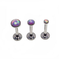 Titanium body jewelry with multi lavender cabochon opal and stem, 18g, 1.0mm, 6mm, 2.5mm, by Body Clickers Body Jewelry