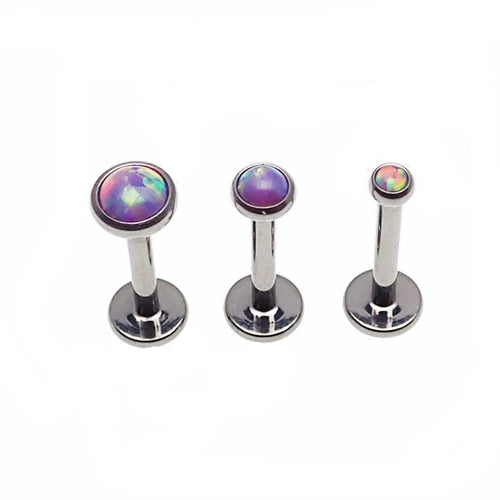 Titanium body jewelry with multi lavender cabochon opal and stem, 18g, 1.0mm, 6mm, 2.5mm, by Body Clickers Body Jewelry