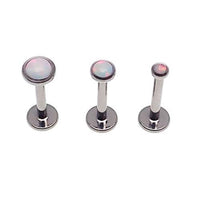 Implant titanium white opal flatback body jewelry with 0.9mm internal thread, 6mm length, suitable for body piercing.