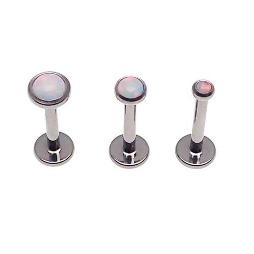 Implant titanium white opal flatback body jewelry with 0.9mm internal thread, 6mm length, suitable for body piercing.