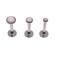 Titanium Triple Helix body jewelry set with white opal accents, includes three 18g (1.0mm) pieces for body piercing.