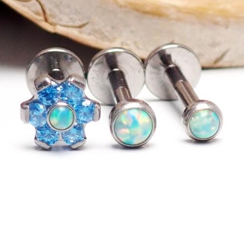 Aqua and Moon Yellow Opal triple helix body jewelry set with 18g, 16g, and 14g sizes from Body Clickers.