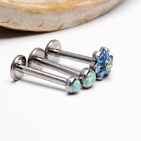 Aqua and Moon Yellow Opal triple helix body jewelry set with 18g, 16g, and 14g piercings from Body Clickers