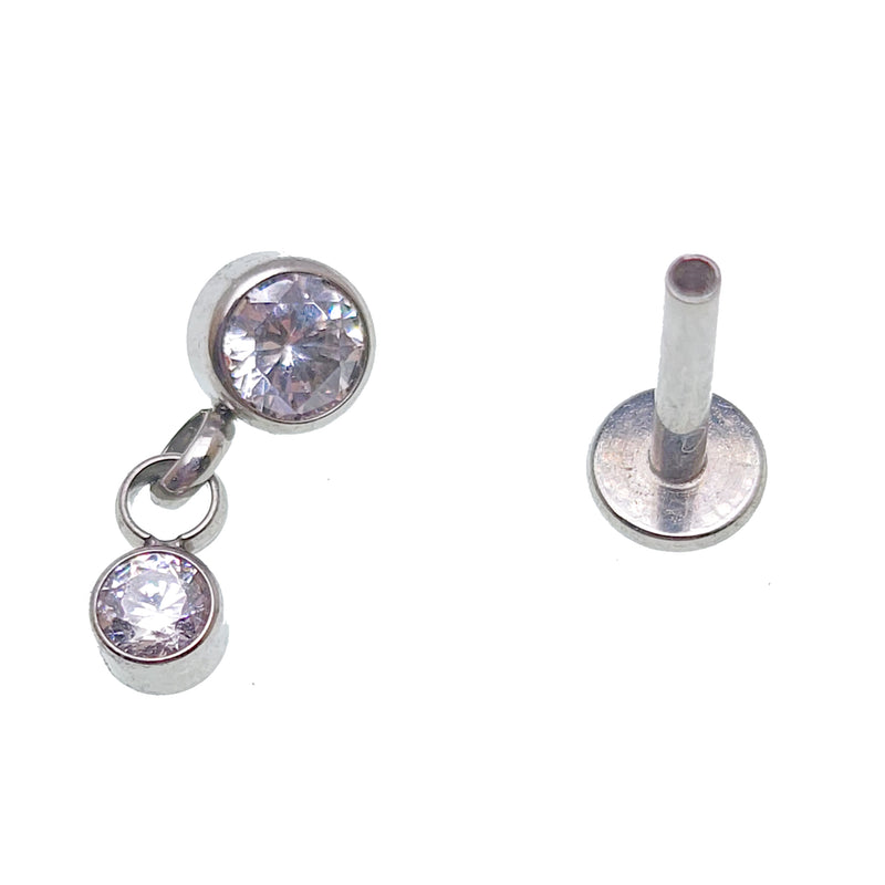Clear cubic zirconia dangle flat back body jewelry by Body Clickers in 14g, 16g, and 18g gauges, featuring a 6mm sparkle.