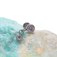 Clear CZ dangle flat back body jewelry by Body Clickers in 14g, 16g, and 18g gauges with 6mm stones.