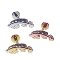 Feather Titanium Flatback Labret Body Jewelry in 14g, 16g, 18g with 6mm flatback, by Body Clickers, on white background.