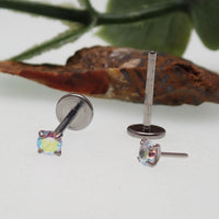 Rainbow AB Push Fit Titanium Flatback body jewelry in 16g and 18g, featuring colorful, flatback design by Body Clickers.
