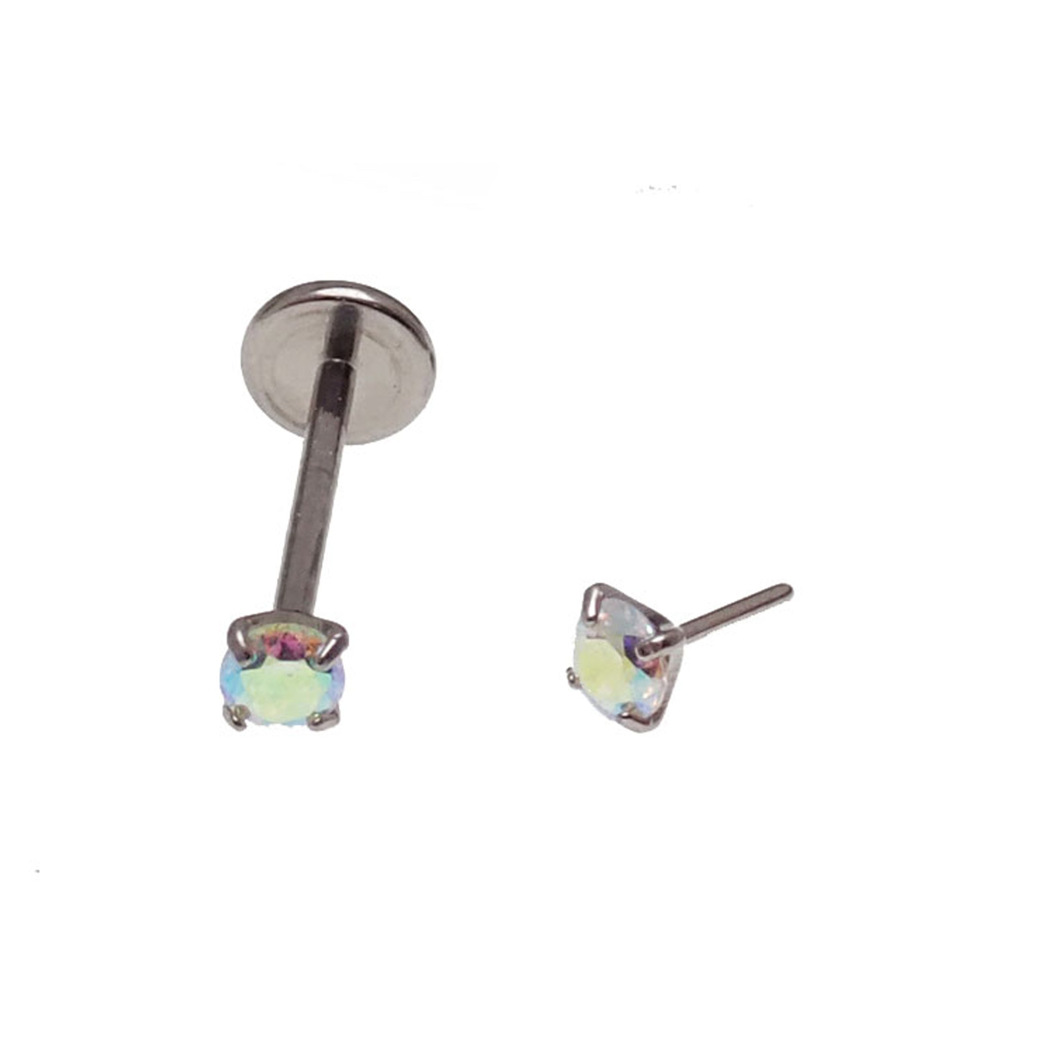 Rainbow AB Push Fit titanium body jewelry in 16g and 18g with flatback design by Body Clickers.