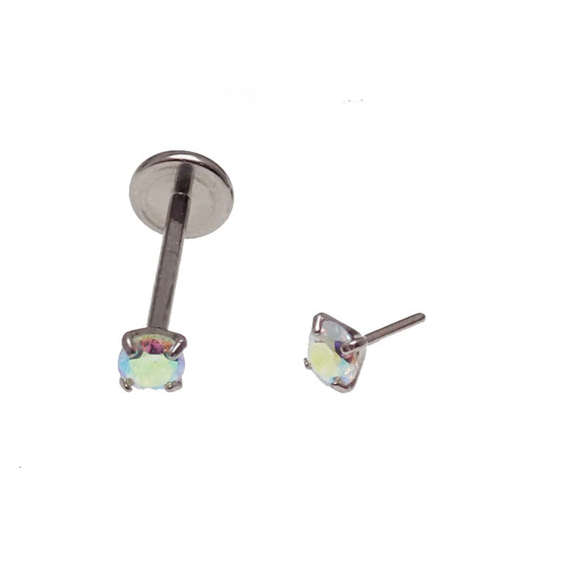 Rainbow AB Push Fit titanium body jewelry in 16g and 18g with flatback design by Body Clickers.
