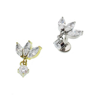 Small flower dangle titanium body jewelry with flatback for 14g, 16g, and 18g gauges, by Body Clickers.