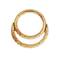 Gold PVD Crescent Titanium Clicker body jewelry in 18g and 16g with 8mm diameter, featuring a sleek curved design.